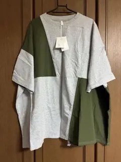 ルピリアン 異素材切替変形半袖Tシャツ グレー×カーキのサムネイル