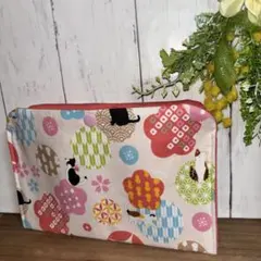 ‪ ·͜·♡‬新柄 猫ちゃん ぺったんこポーチ バッグインバッグ