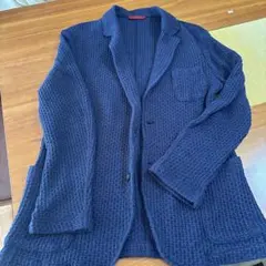 ネイビー ワッフル編み ジャケット