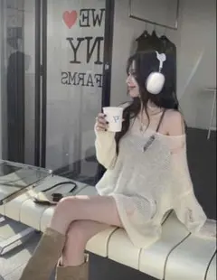 SHEIN ロングスリーブニットセーター　Sのサムネイル