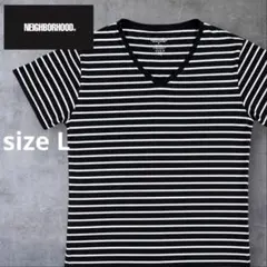 ネイバーフッド 2PAC ボーダー Vネック Tシャツ モノトーン L