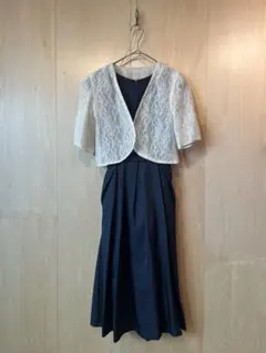 ネイビー ノースリーブ ひざ丈ワンピース