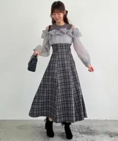 MAJESTIC lEGONウエストきゅっとミルフィーユワンピ ブラック