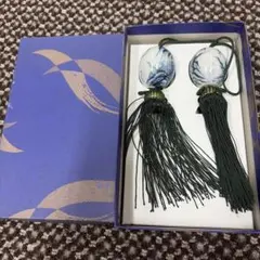 상태좋음 陶器 風鎮 山水絵 染付 房付き 古道具 掛け軸重り 箱付