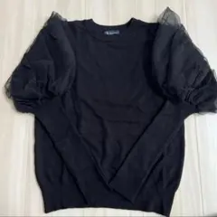 【美品】Rag Out ブラック パフスリーブ ニット　袖チュール黒