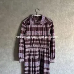 昭和レトロワンピース　花柄ワンピ　膝丈ワンピ　ヴィンテージワンピ　プリーツ