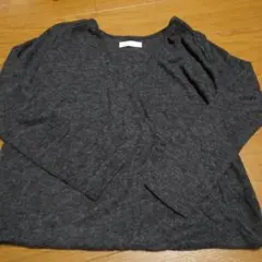 美品 ダークグレー カシュクール仕上げ 長袖ニット L〜LLサイズ