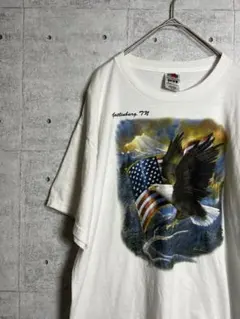 海外古着　半袖Tシャツ　プリントロゴ　イーグル　ホワイト　ヴィンテージ