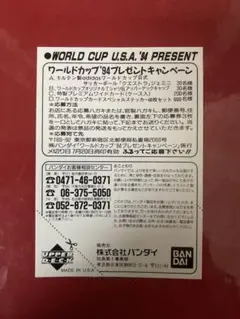 94年ワールドカップUSA 記念選手のカード　販売元バンダイ 94年ワールドカップUSA 記念選手のカード 販売元バンダイ 94年