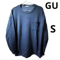 ジーユー　GU 長袖Tシャツ メンズ S ネイビー ポケット付き 無地 ロンTのサムネイル