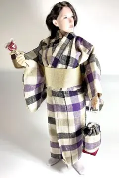 1/6 浴衣　紫チェック柄　ドール衣装　着物