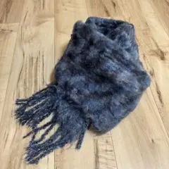 美品　BALMUIR マフラー　フリンジ　青　マーブル　モヘア