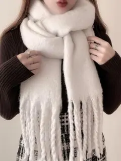 GRL 起毛フェイクウールフリンジボリュームマフラー　fo1250