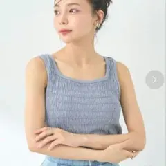 earth music＆ecology　シャーリングタンクトップ 　青　Sのサムネイル