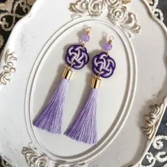 No.6249 水引 ピアス タッセル 薄紫 耳飾り 和装 全長約9cm