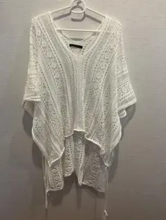 ホワイト レース編み カーディガン風 トップス