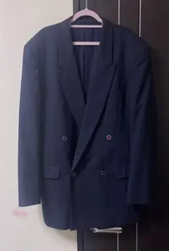80s ISSEY MIYAKE MEN テーラードダブルジャケット 紺 Mのサムネイル