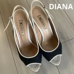 D.IANA オープントゥ ハイヒール ネイビー/ホワイト