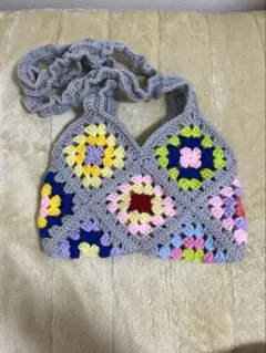 グラニースクエアバッグ　かぎ針編み　手編み　カバン　ハンドメイド