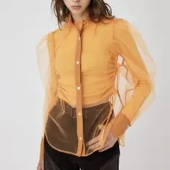 【新品 未使用】MOUSSY パフスリーブ シアーブラウス オレンジのサムネイル