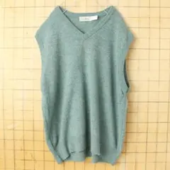 90s スコットランド製LLBeanラムウールニットベスト Lグリーン aw69