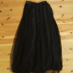 ブラック プリーツフレアロングスカート ゴムウエスト　フリーサイズ