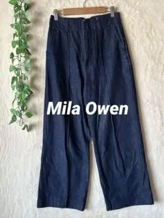 a848【ミラオーウェン】ダークブルー ワイドパンツ センタークリース
