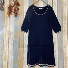 【NATURAL BEAUTY BASIC 】半袖ニットワンピース 上品　M