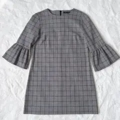 ザラウーマン フリル　七分袖　グレンチェック　チュニックワンピース　Ｓ