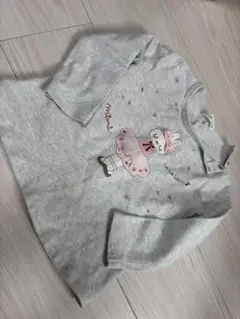 KPウサギ刺繍付きグレー長袖トレーナー