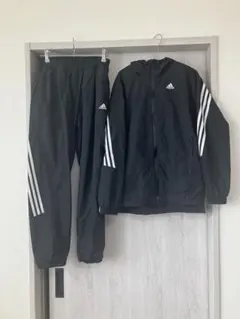 adidas ナイロンウインドブレーカー上下ブラック黒155センチ美品裏フリース