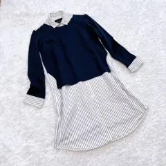 【MICA&DEAL】 ドッキング シャツワンピース ストライプ 重ね着風のサムネイル