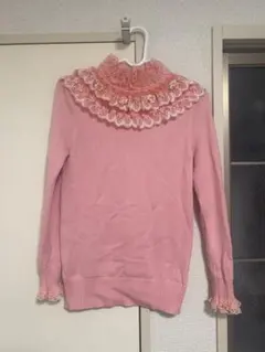フリル付きピンクニットセーター　古着