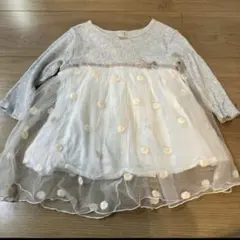 プティマイン 120 マーガレット刺繍チュールトップス　グレー