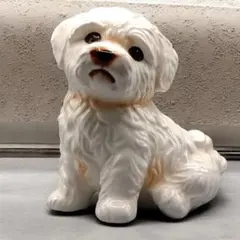 陶器製　マルチーズ置物　約16センチ　犬置物