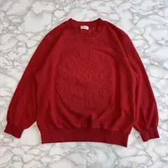 チ*ン様 レッド スウェット•トレーナー エンボスロゴ カジュアル