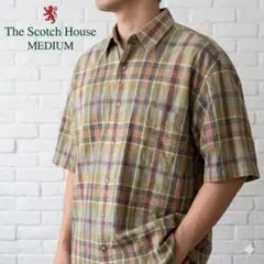 【美品】 ザ・スコッチハウス 半袖 チェック シャツ M 三陽商会 コットン