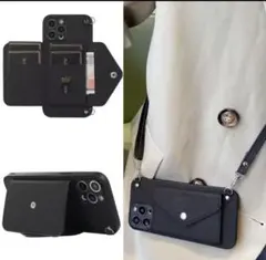 iPhone15 カードポケット　スマホショルダー ブラック スマホカバー