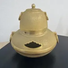 【24KGP】高級茶道具 金メッキ 置物 香炉釜 骨董 開運金属工芸のサムネイル