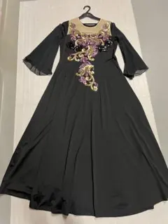 華やか/美品◆発表会演奏会司会パーティ舞台/撮影◆黒＋スパン◆袖付きロング◆