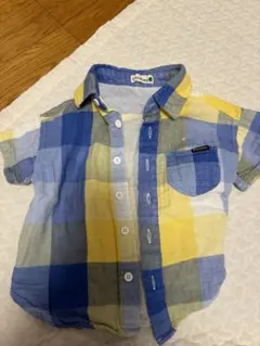 キッズ 半袖チェックシャツ 青 黄
