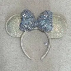 東京ディズニーシー20周年 カチューシャ スパンコール 青 リボン ホログラム耳