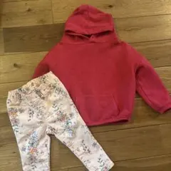 90㎝セットフード付き裏起毛トレーナー ＆花柄パンツ