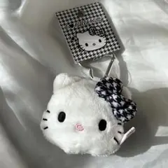 ハローキティ フェイス形マスコットホルダー　千鳥柄　千鳥格子