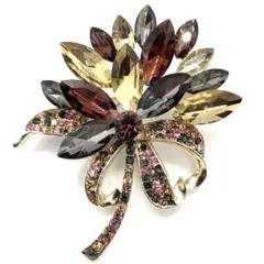 花×リボンモチーフ ラインストーン ブローチ ヴィンテージ風 アンティーク調