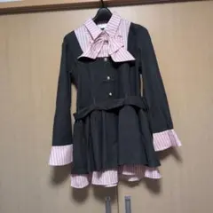 SHEIN グレー・ピンク ストライプ ミニワンピース