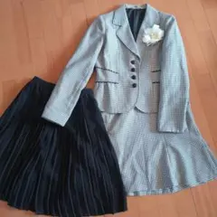 千鳥格子レディーススーツ　11AR ＆ユニクロプリーツスカートМ計3点セット