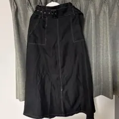 ブラック フレアスカート 付属ベルト付き　デニム　黒　ロング