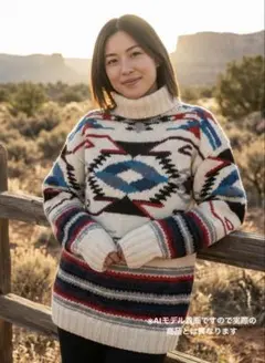 ビンテージラルフローレン✴︎ナバホ✴︎ネイティブ柄✴︎ウール100%編み込みセーター ビンテージラルフローレン✴︎ナバホ✴︎ネイティブ柄✴︎ウール100