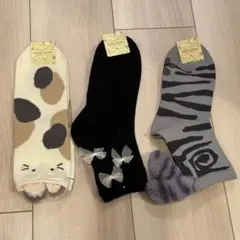 tutuanna 靴下　3足セット　猫　リボン　しっぽ　22〜25㎝